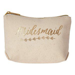"Bridesmaid" Gold Foil Canvas Makeup Bag by Kate Aspen